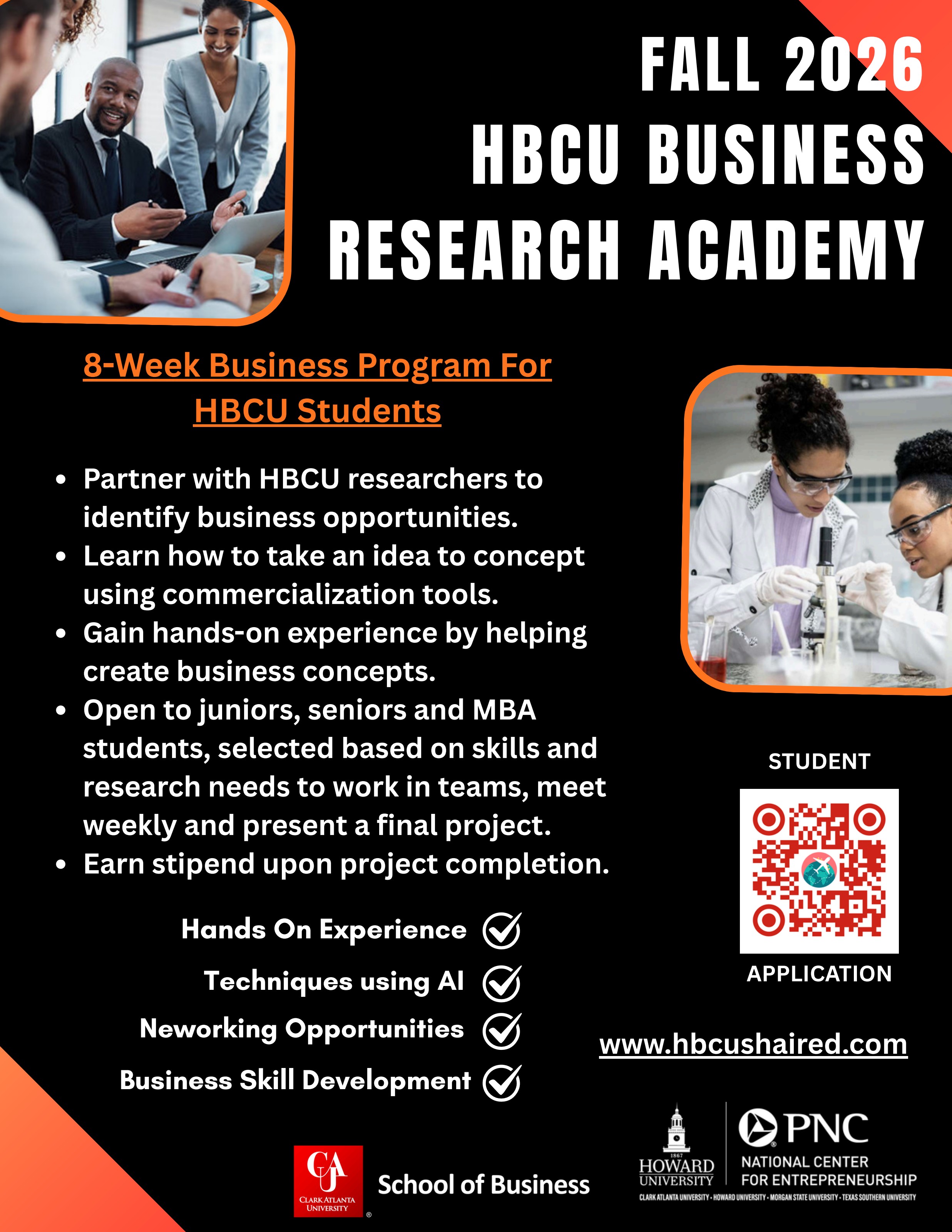 Fall 2026 HBCU Business Research Academy flyer — 8-week program for HBCU students